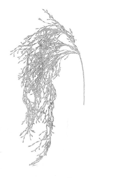 27.5" Glitter Plastic Twig Hanging Bush Silver