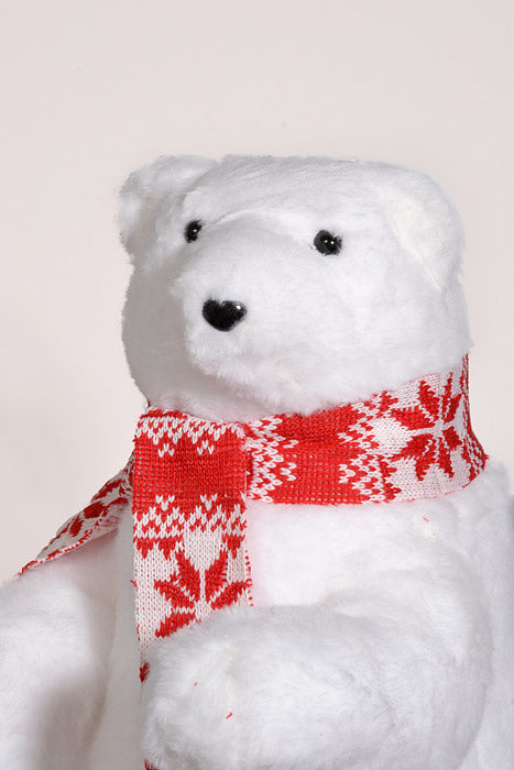 20" Standing Polar Bear W/Scarf White/Red