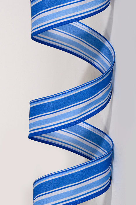 1.5" x 10Yds Wired Varied Striation Stripes Ribbon Blue