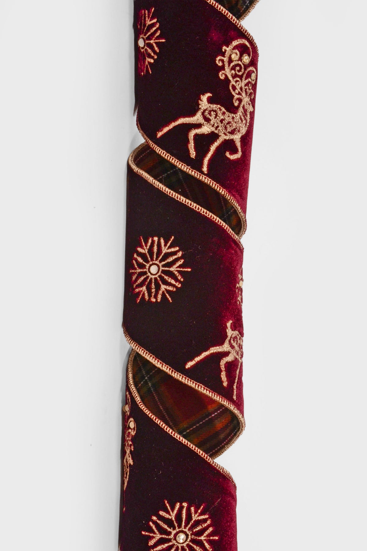 2.5" X 10Yds Wired Glitter Ribbon W/Deer Burgundy