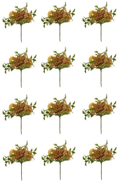 7.5" Poinsettia/Giftbox/Ball Pick Gold Pkg/12