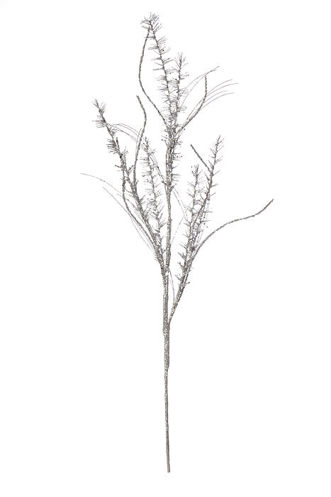 35" Glitter Mica Mini Leaf Grass Spray Silver