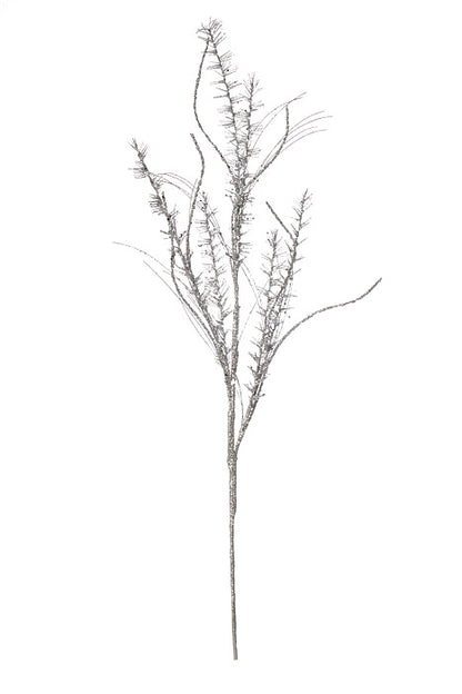 35" Glitter Mica Mini Leaf Grass Spray Silver