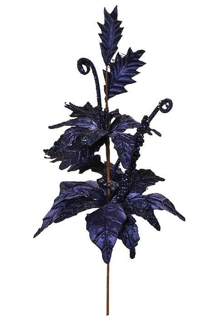 26" Velvet Glittered Poinsettia Swag Midnight Blue