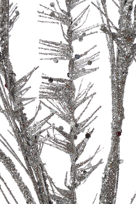 35" Glitter Mica Mini Leaf Grass Spray Silver