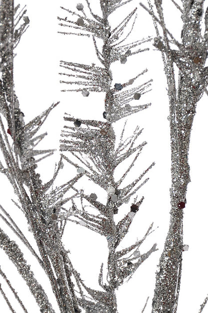 35" Glitter Mica Mini Leaf Grass Spray Silver