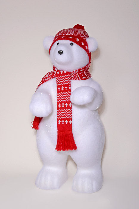 28.5" Glittered Standing Polar Bear With Hat and Scarf White