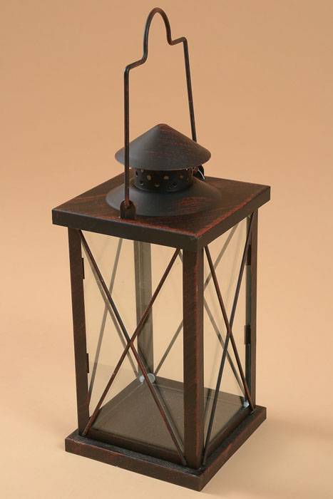 5.5&quot; X 12&quot; Metal &amp; Glass Candle Lantern Brown/copper