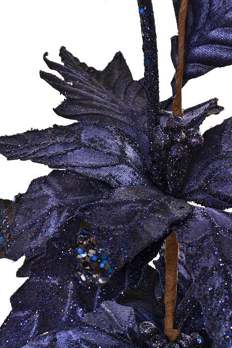26" Velvet Glittered Poinsettia Swag Midnight Blue