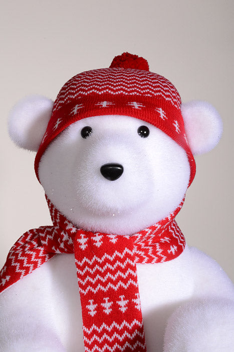 28.5" Glittered Standing Polar Bear With Hat and Scarf White