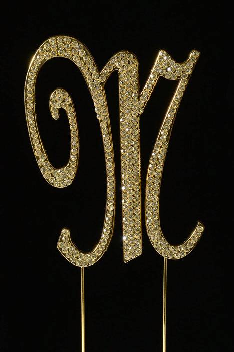 4.5" Rhinestone Letter "M" Cake Topper Silver