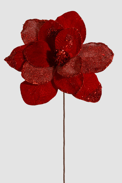 25" X 12" Velvet/Jewel Magnolia Stem Red
