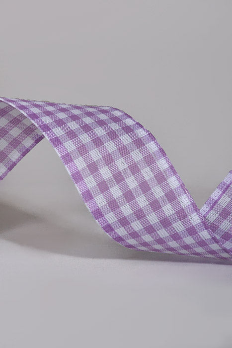 1.5" X 50Yds Wired Gingham Ribbon Lavender/White