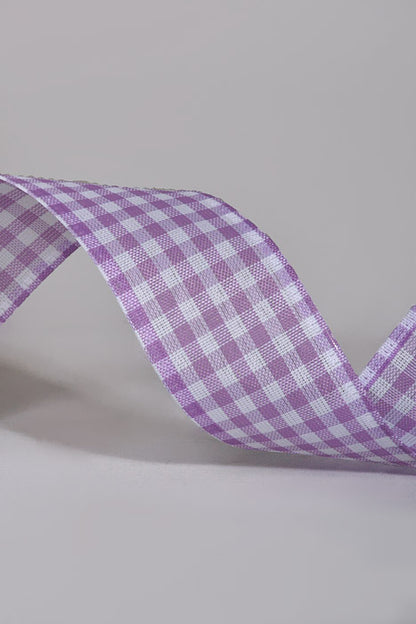 1.5" X 50Yds Wired Gingham Ribbon Lavender/White