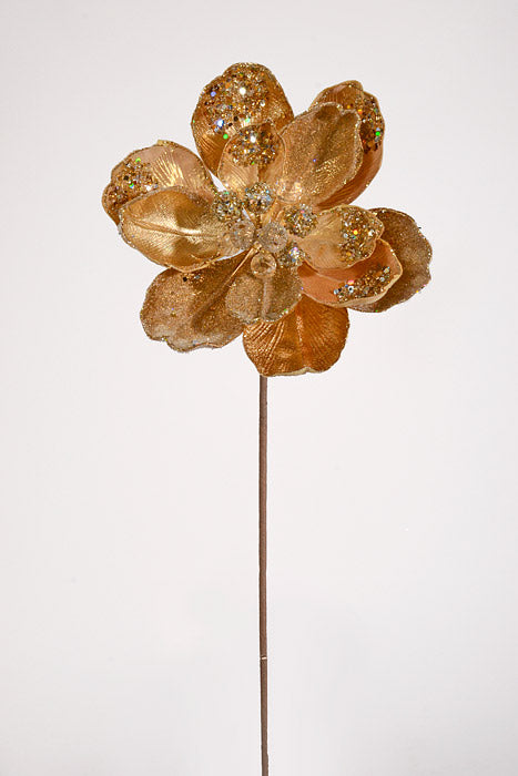 24" Iced W/Jewel Encrusted Magnolia Stem Champagne/Gold