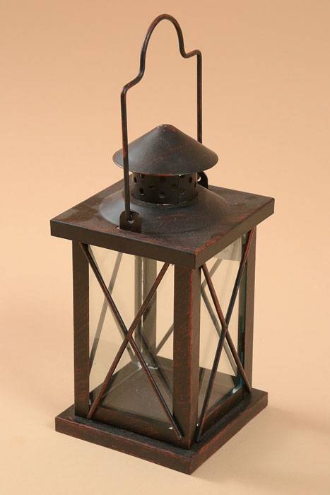 4&quot; X 8&quot; Metal &amp; Glass Candle Lantern Black/copper