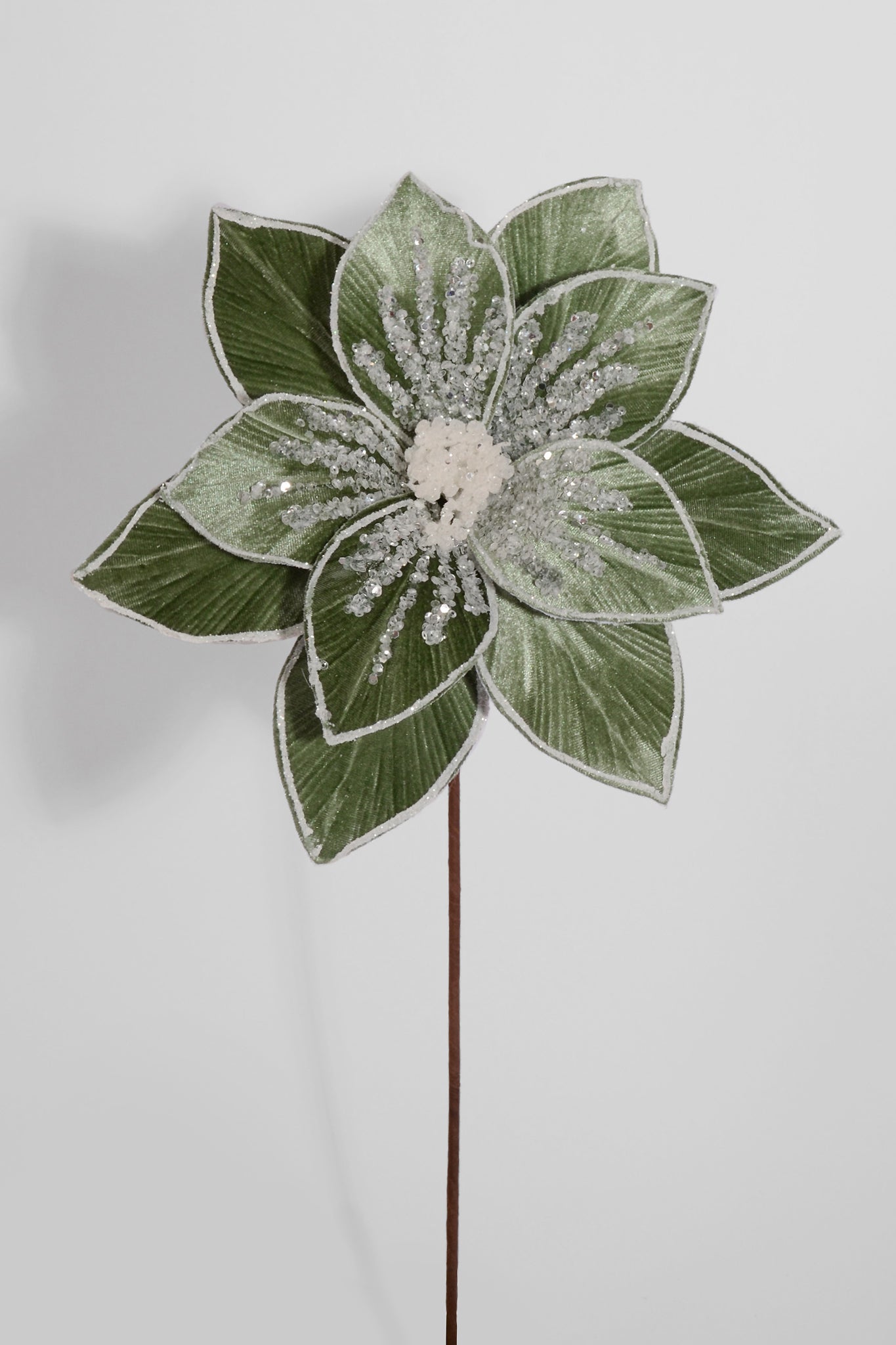 21" Velvet W/Glitter Poinsettia Stem Matcha