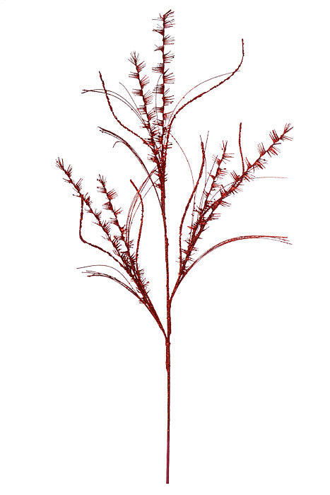 35" Glitter Mica Mini Leaf Grass Spray Red