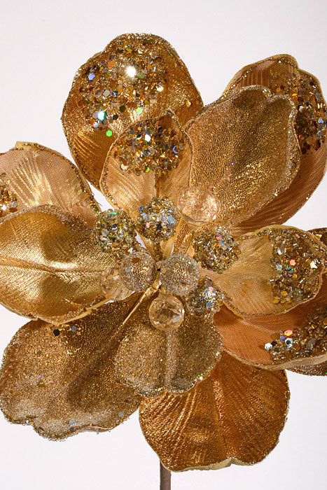 24" Iced W/Jewel Encrusted Magnolia Stem Champagne/Gold