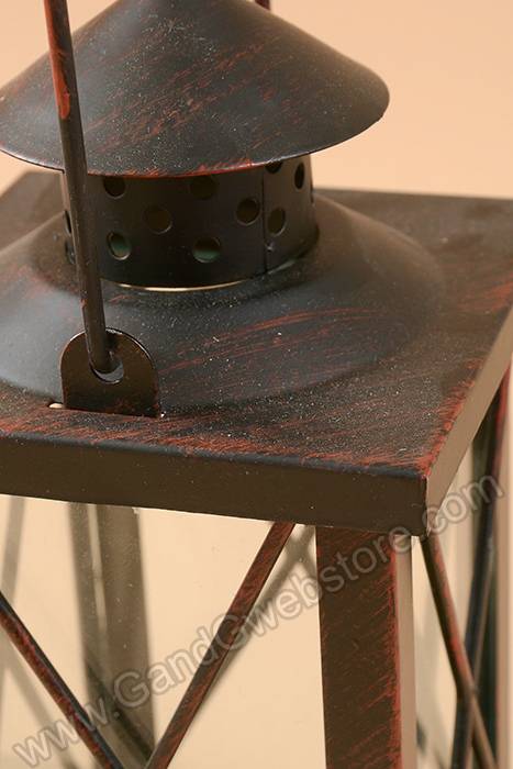 4&quot; X 8&quot; Metal &amp; Glass Candle Lantern Black/copper