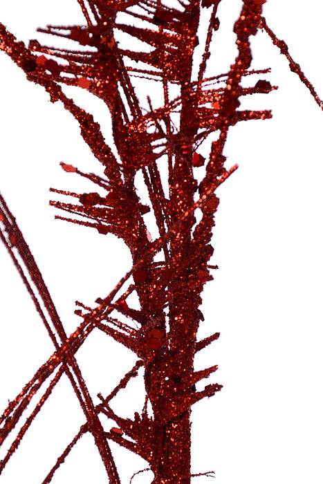 35" Glitter Mica Mini Leaf Grass Spray Red