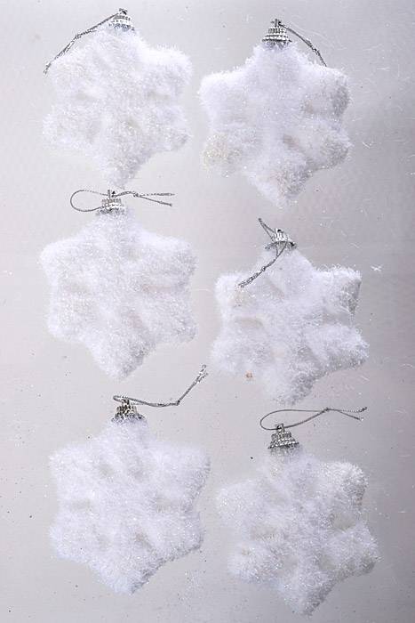 3" Foam Snowflake Ornament W/glitter White Pkg/6