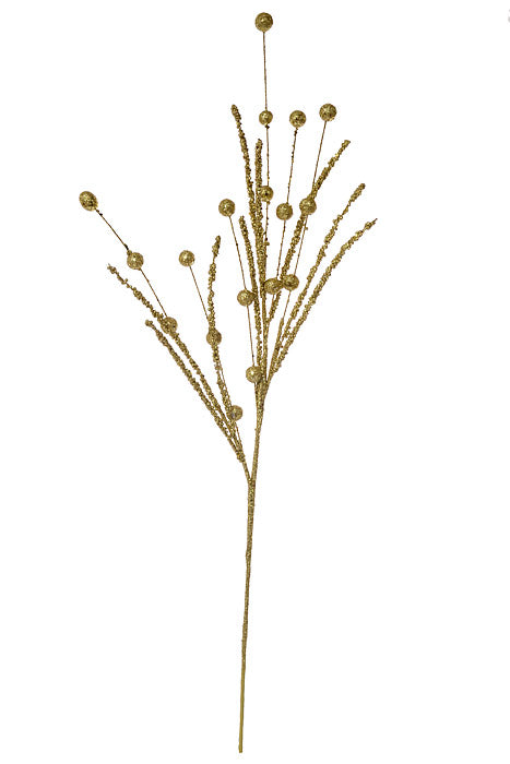 35" Glitter Sequins Bead Stem Ball Spray Gold