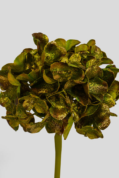 18" Metallic Glitter Hydrangea Stem Green/Gold