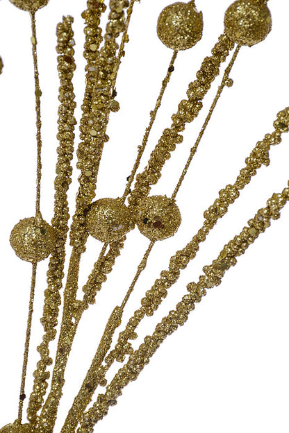 35" Glitter Sequins Bead Stem Ball Spray Gold