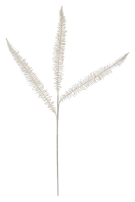 35" Glitter Fern Spray White