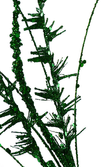 35" Glitter Mica Mini Leaf Grass Spray Green