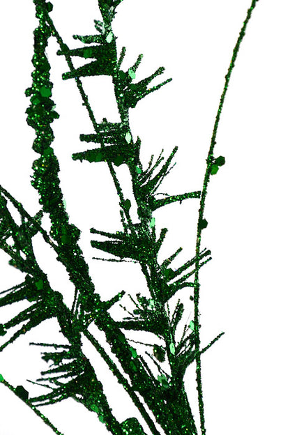 35" Glitter Mica Mini Leaf Grass Spray Green