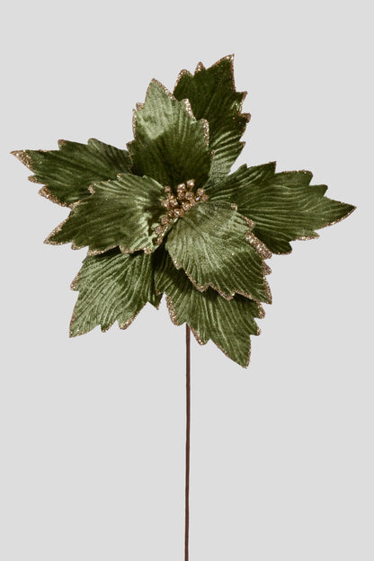 25" Poinsettia Stem Green/Gold