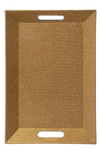 16" Beaded Rectangle Plastic Plate Gold