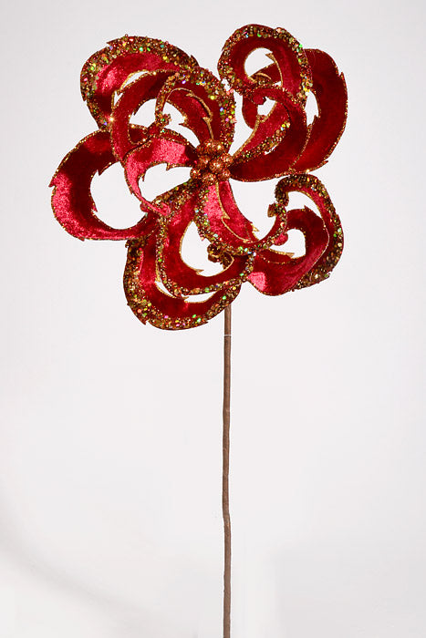 28" Velvet W/Jewel Scroll Bloom Spray Burgundy/Gold