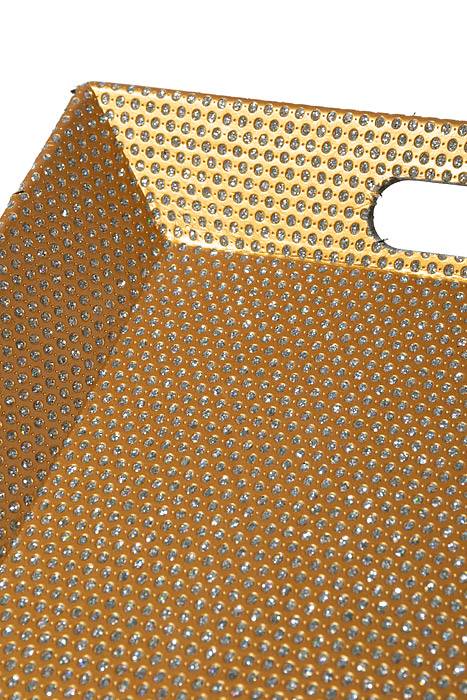 16" Beaded Rectangle Plastic Plate Gold