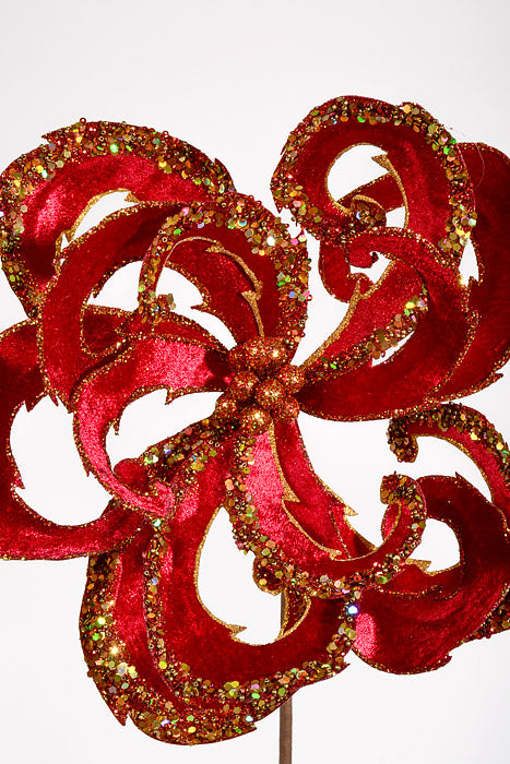 28" Velvet W/Jewel Scroll Bloom Spray Burgundy/Gold