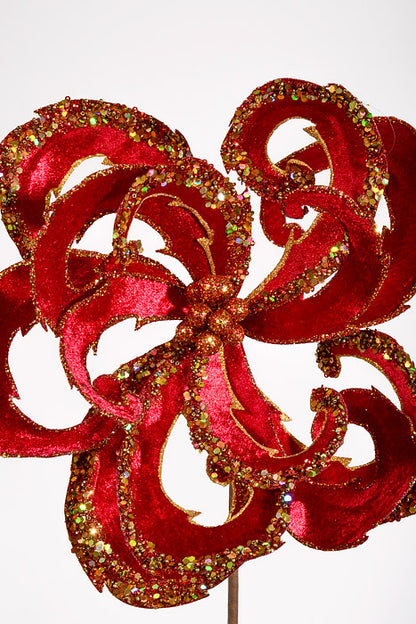 28" Velvet W/Jewel Scroll Bloom Spray Burgundy/Gold