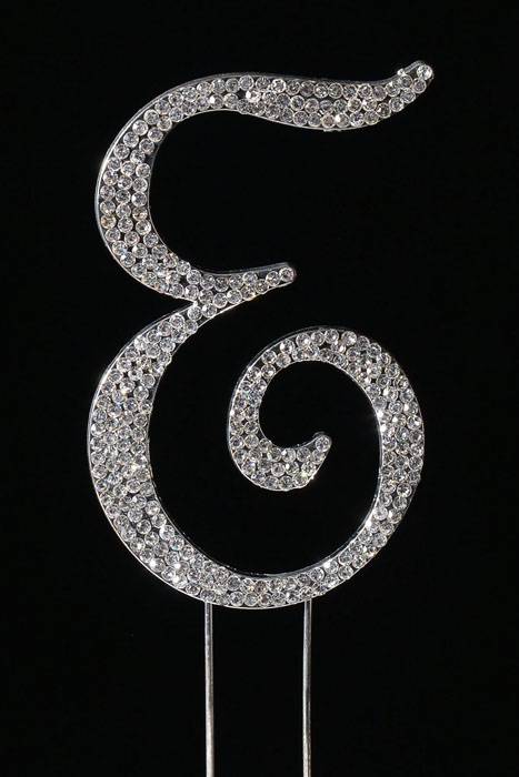 4.5" Rhinestone Letter "e" Cake Topper Silver