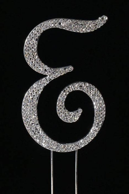 4.5" Rhinestone Letter "e" Cake Topper Silver