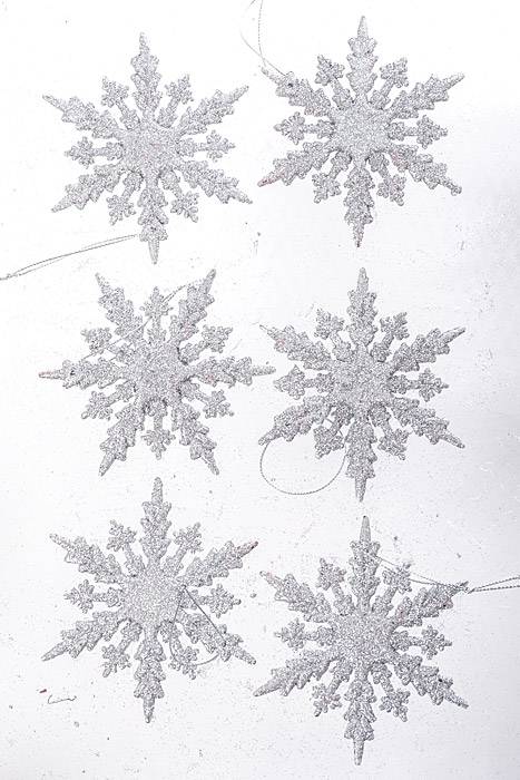 4" Glitter Snowflake Silver Pkg/12