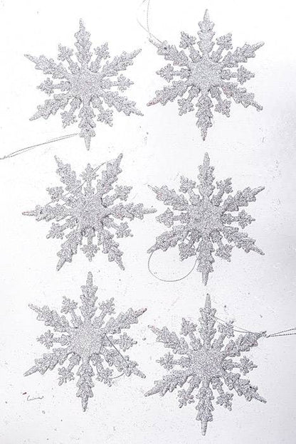 4" Glitter Snowflake Silver Pkg/12