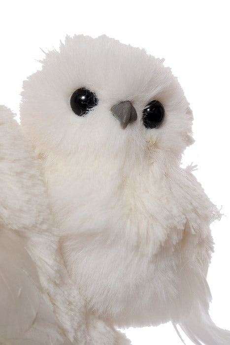 6" Feather Winter Owl With Baby White