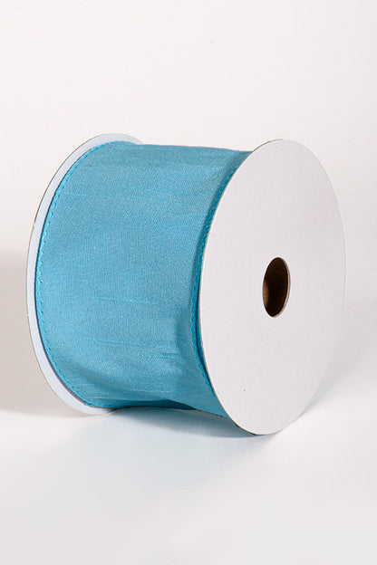 2.5" X 10Yds Wired Faux Dupion Ribbon Aqua