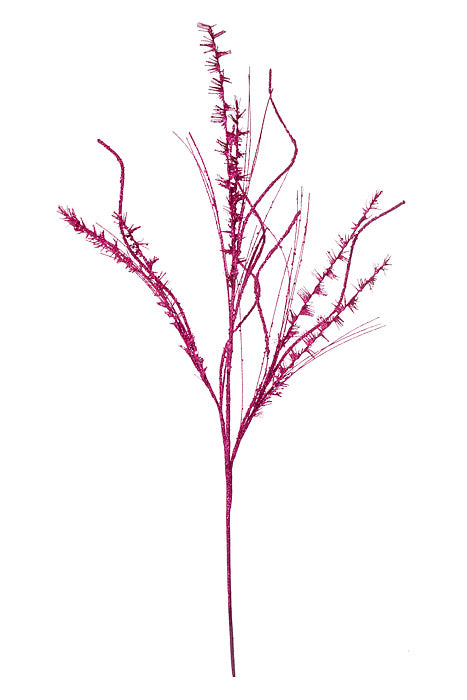 35" Glitter Mica Mini Leaf Grass Spray Hot Pink