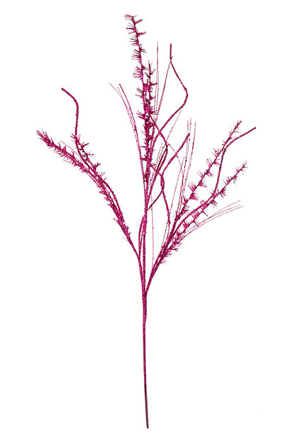 35" Glitter Mica Mini Leaf Grass Spray Hot Pink