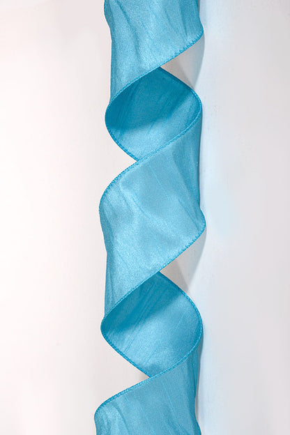 2.5" X 10Yds Wired Faux Dupion Ribbon Aqua
