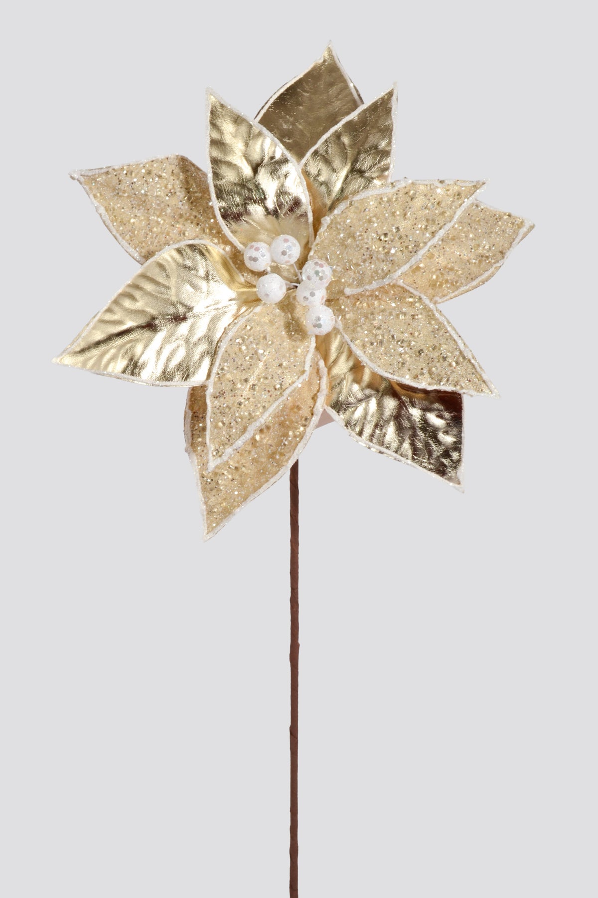 25" Metallic Poinsettia Stem Champagne