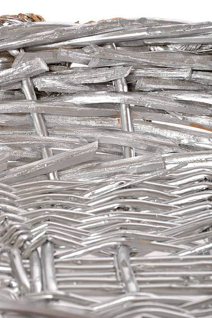 15.5" X 4" Oval Painted Silver Willow Basket W/ Gold Trim