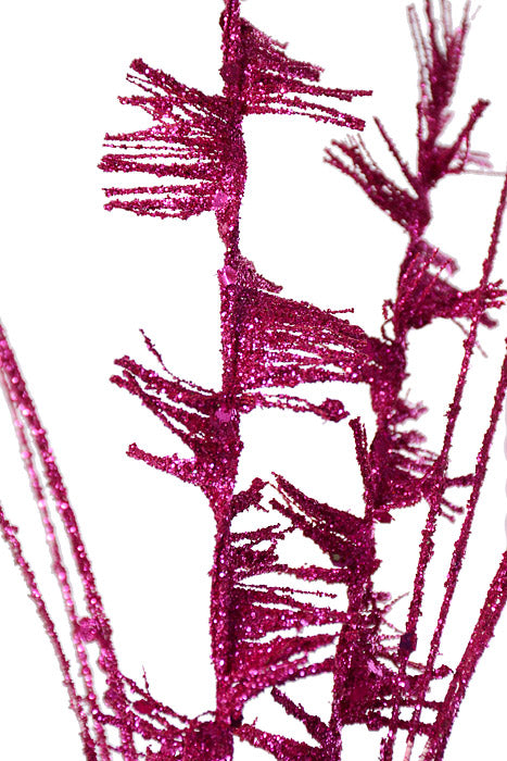 35" Glitter Mica Mini Leaf Grass Spray Hot Pink